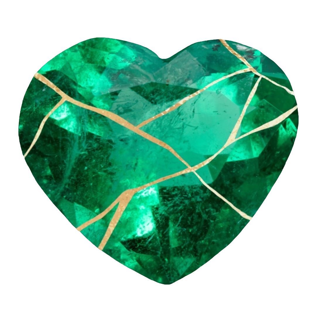 Logo Caroline Kussé Therapie relatieverslaving narcisme toxische relaties - groen smaragden hart gebroken kintsugi goudlijm - zonder achtergrond